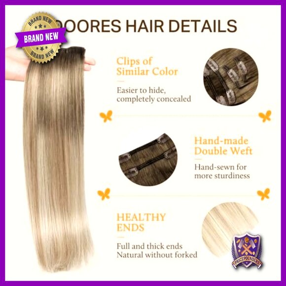 Clip-In Human Hair Extensions, 20 Inch Straight, 7 Pieces, 120g main image 4